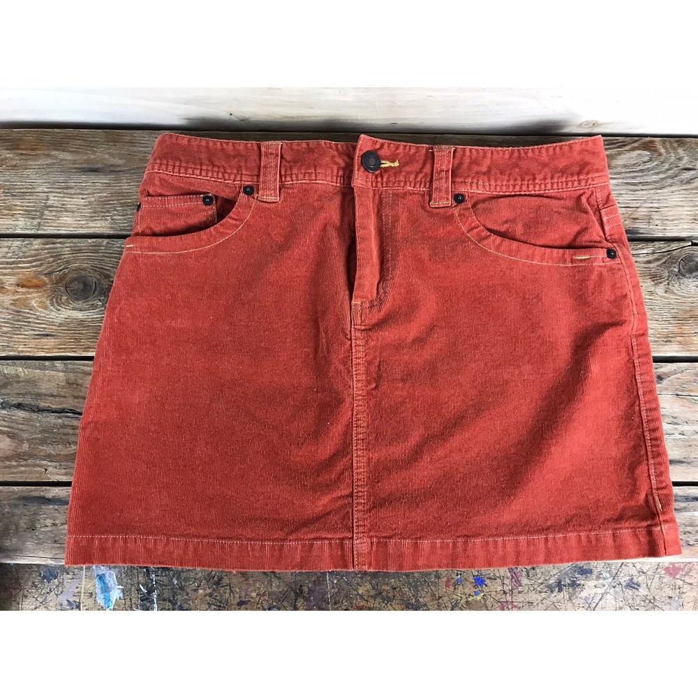 Vtg Y2K Route 66 Orange Rust Corduroy Mini Skirt Womens 8 Zipper Button Summer
